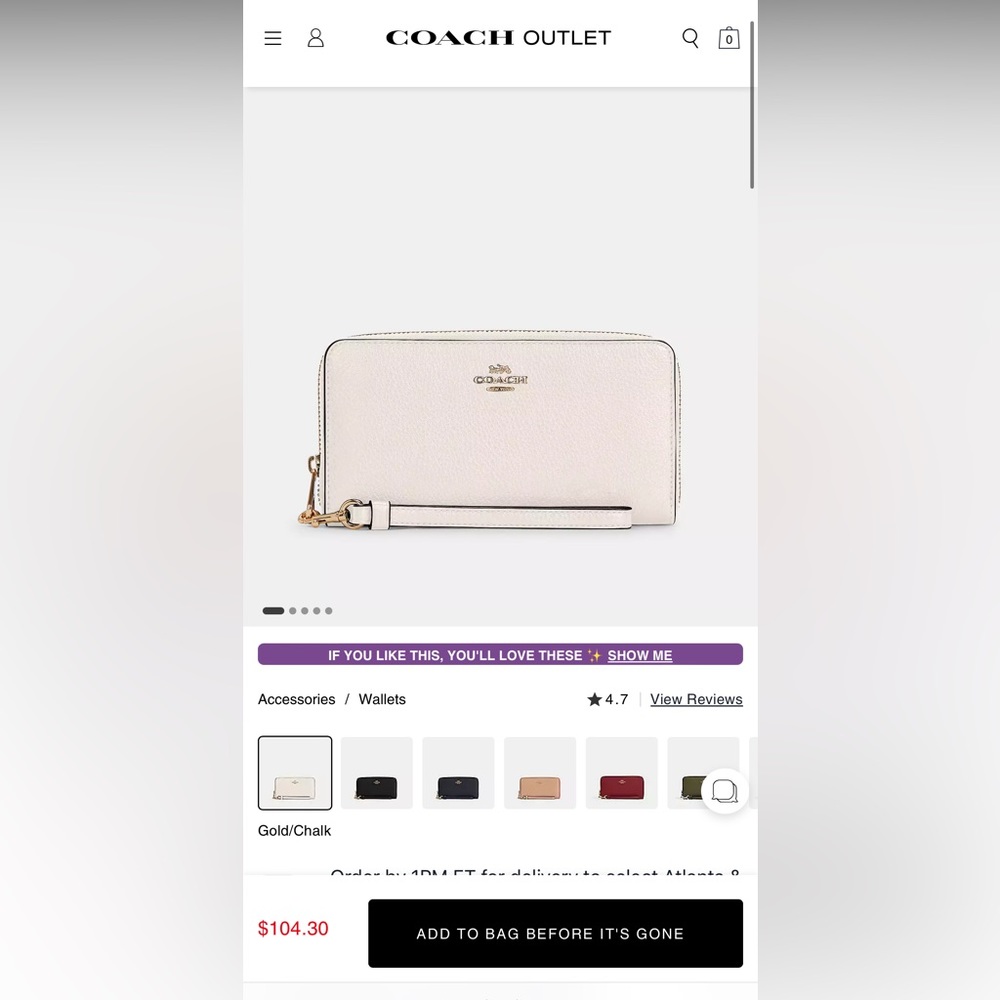 Long Zip Around Wallet in Cream